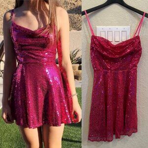 NEW Jaeden Small Sparkling Barbie Pink Sequin Formal Homecoming Sweetheart Dress